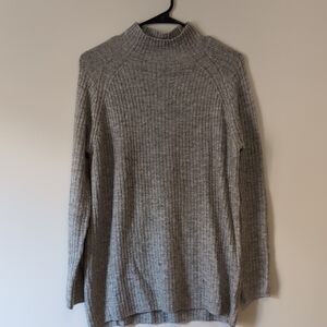 Cozy Ribbed High-Neck Sweater Dress - Gray